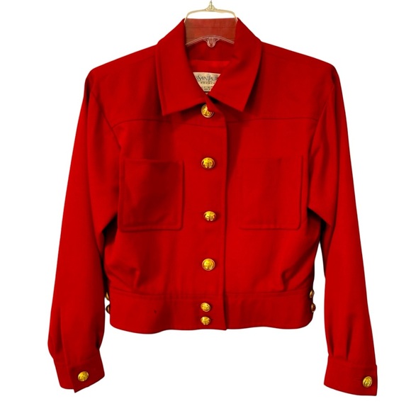 Yves Saint Laurent Vintage Blazer Red Nautical Gold Buttons Womens 8 Medium - Picture 1 of 12